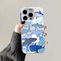 Adorable Blue Shark Matte Phone Case with Gray White Hard Bumper - Anti - Fall Design for iPhone 13 Pro Max (Z1)