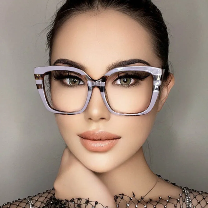 Oversize Square Frame Clear Lens Glasses Colorful Leopard Myopia Nerd Spectacles Degree -0.5 -1.0 -2.0 -3.0 -4.0 to -6.0 3