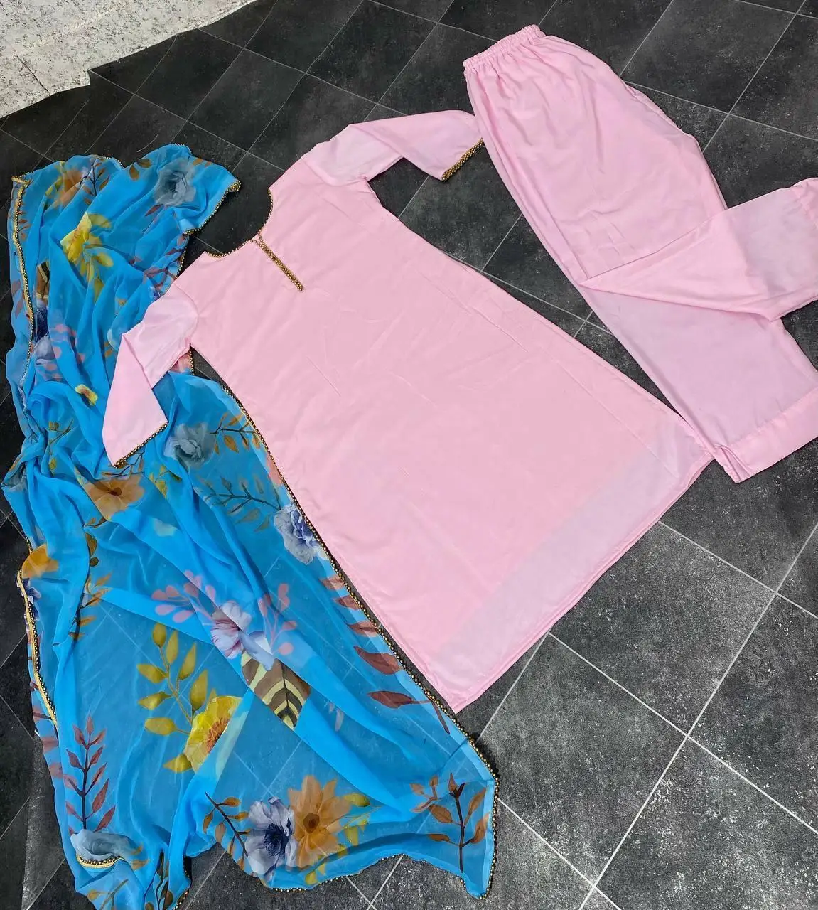 Women Palazzo Kurta Dupatta Salwar Kameez Casual Summer Kurti Pant Set