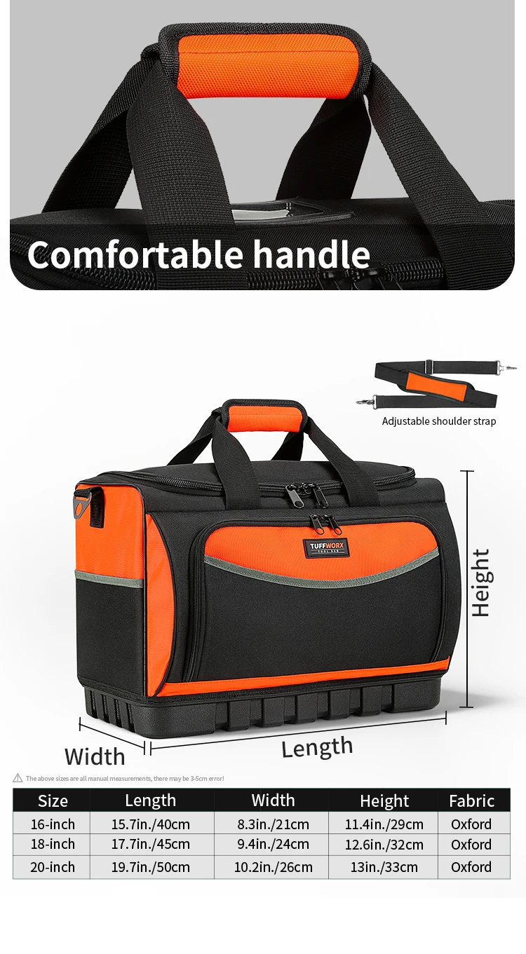 Werkzeugtasche mit geformter Basis, offene Werkzeug-Organizer-Tasche mit 18-Taschen, verstellbarem Schultergurt, robuste Werkzeugtaschen für Herren – Detail 9