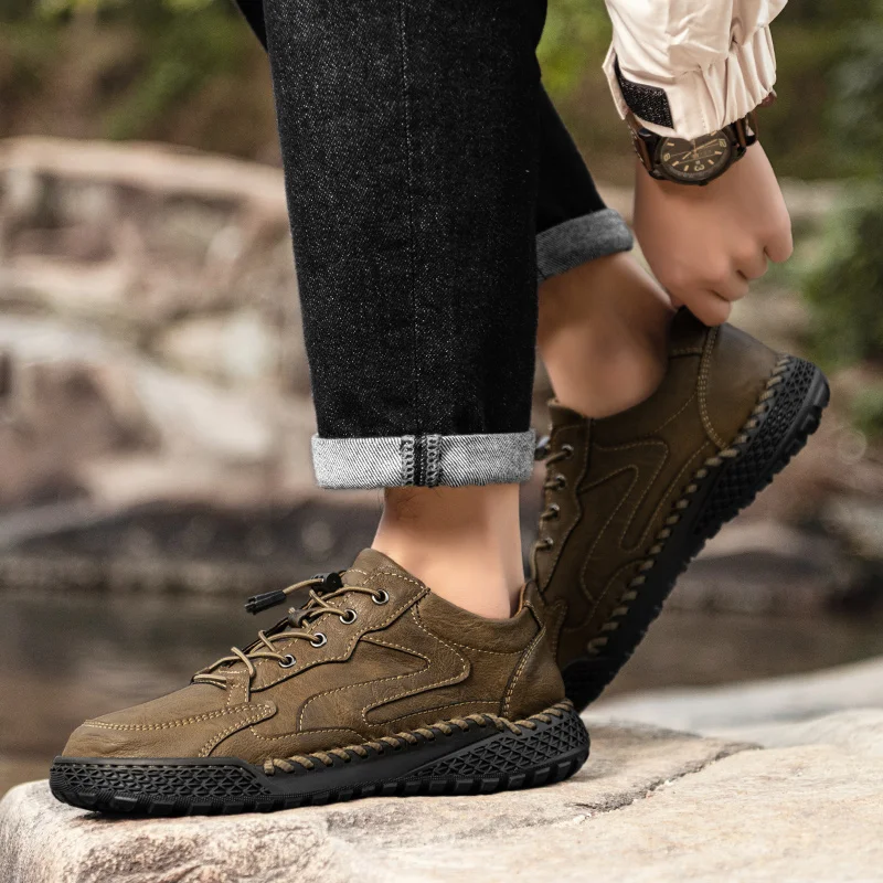 Handmade Business Men Shoes Casual Slip on Loafers Breathable Leather Shoes Men All-match Flats Fashion Moccasins Walking