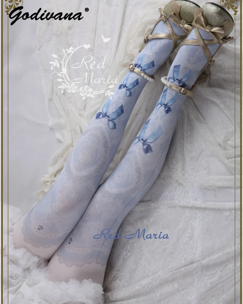 

Lolita Long Socks Girl Female Vintage Lace Original Duplex Printing Pantyhose Spring Fall Tights Women Stockings