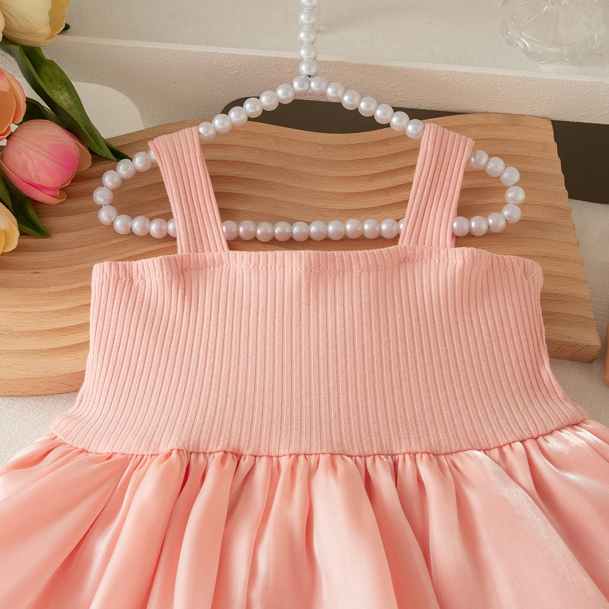 Sommerliches Neues Baby-Mädchen-Kleid in Unifarbe, Prinzessinnen-Stil mit Süßer Schleife, Kinderkleidung (9 Monate - 4 Jahre) – Detail 8