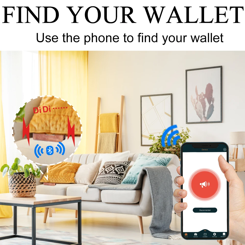 Smart anti-lost wallets Bluetooth Tracker genuine leather men wallet coin pocket chain zipper wallet card holder 3