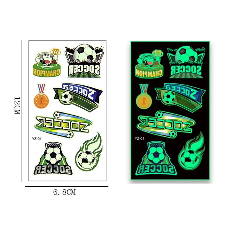10pcs Soccer Luminous Temporary Tattoos Face Stickers Football Party Glowing Sticker Kids Boys Happy Soccer Birthday Party Decor