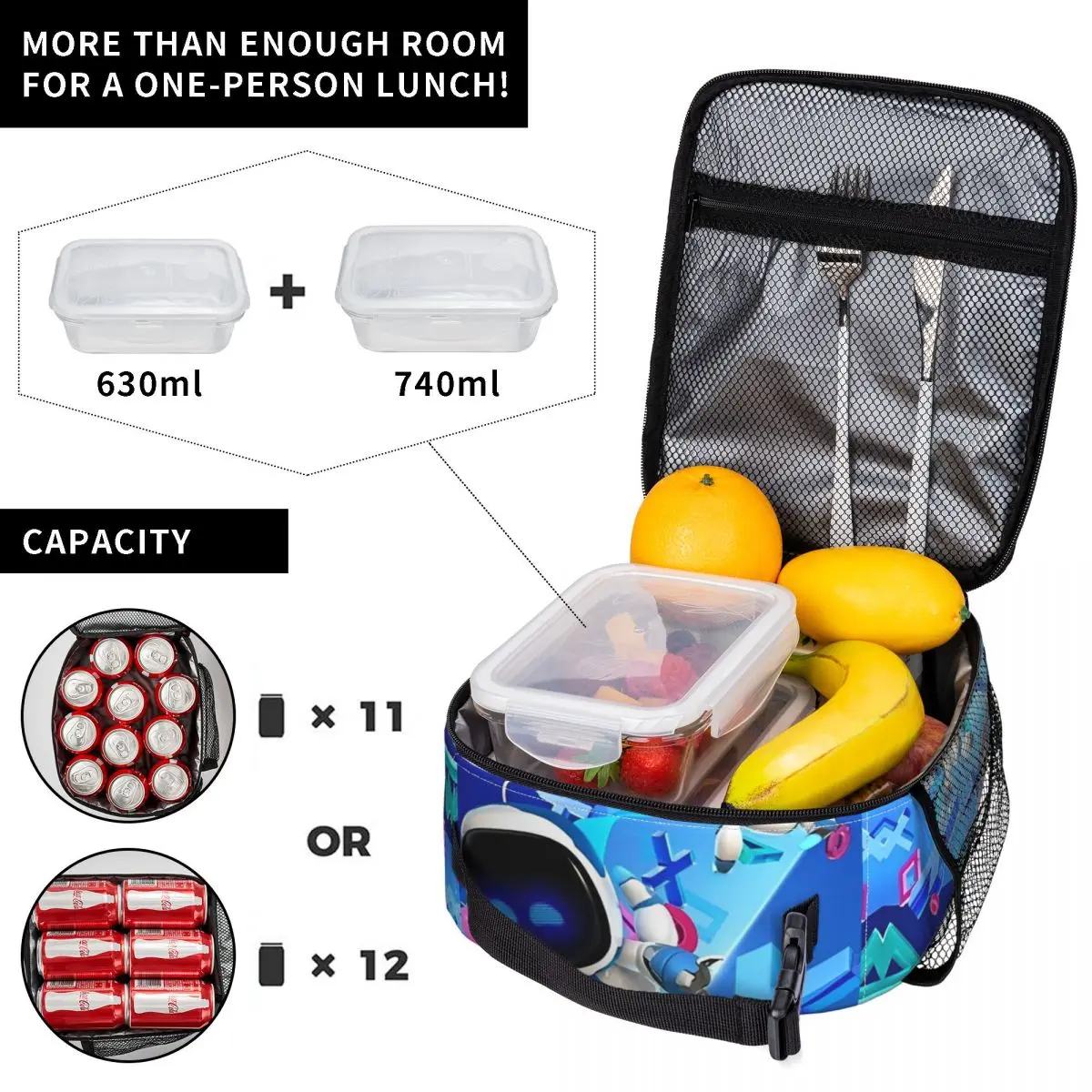 Astro Bot Insulated Lunch Bags Food Container Portable Cooler Thermal Lunch Boxes For Travel 5