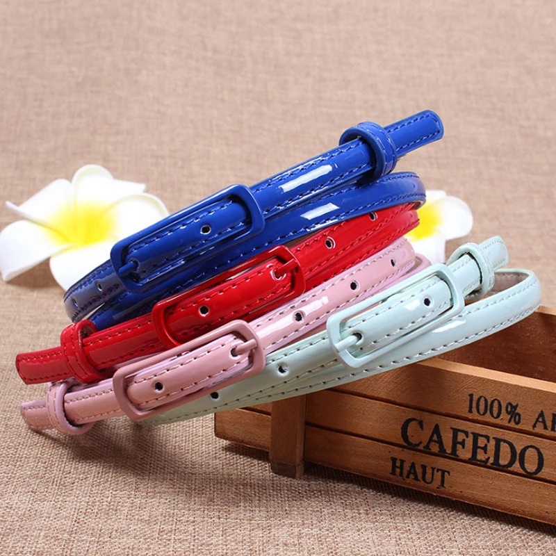 Fashion Women'S Candy Color Narrow Thin Belt Ladies Elegant Pu Leather Waist Belt All-Match Metal Pin Buckle Straps Waistband