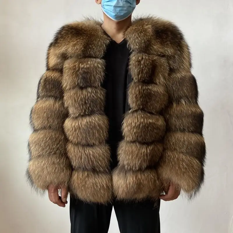 customization custom real raccoon silver fox fur coat man winter   mens real fox fur jacket swarm  natural coats