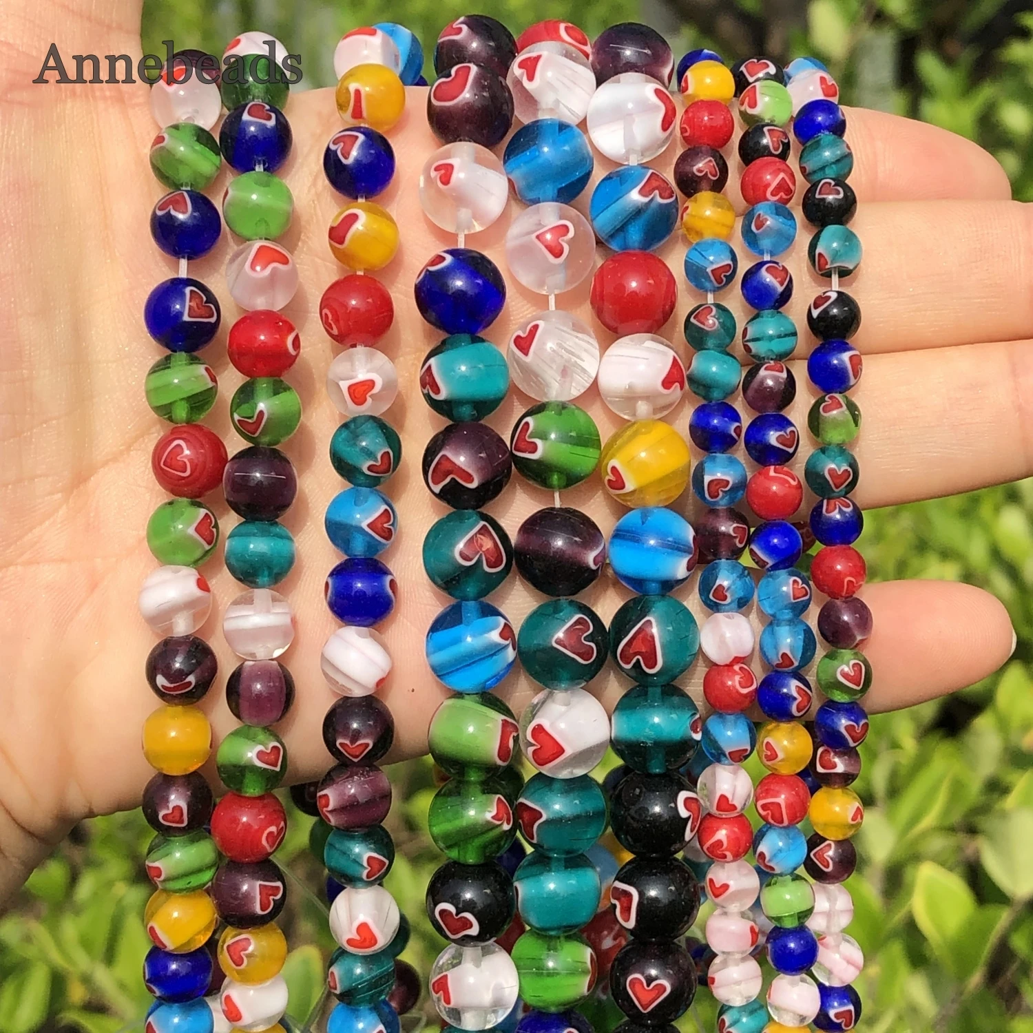 6/8/10mm Murano Lampwork Red Heart Millefiori Glass Beads