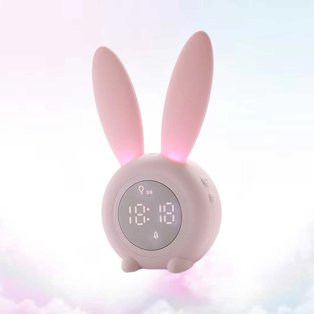 Pink Alarm Clock Table Silicone Charge Student Cartoon Rabbit Shaped Easy Time Setting 3