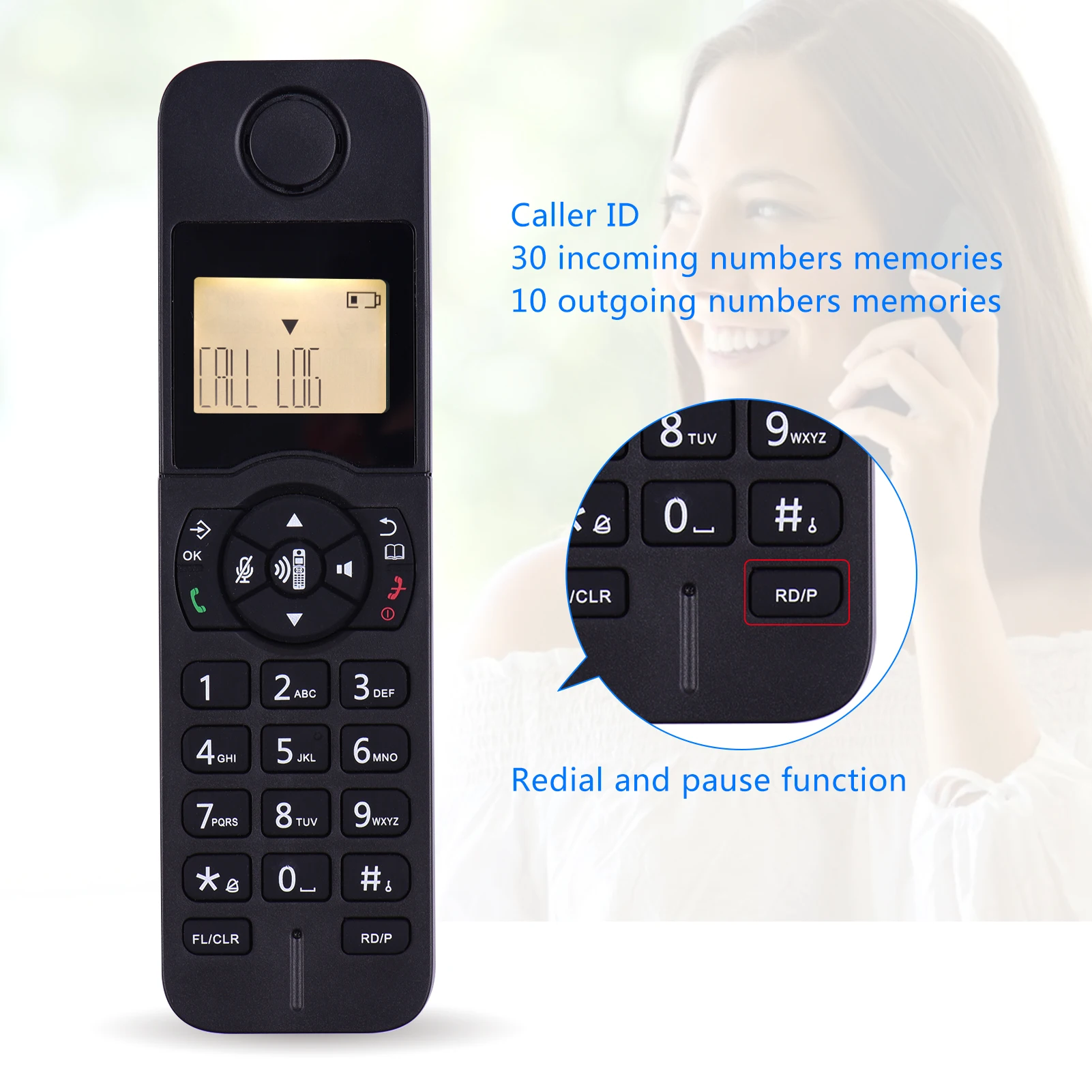 Cordless Phone Bisofice Expandable Cordless Phone Telephone with LCD Display Caller ID 50 Phone Book Memories Hands-free for Office Home Family