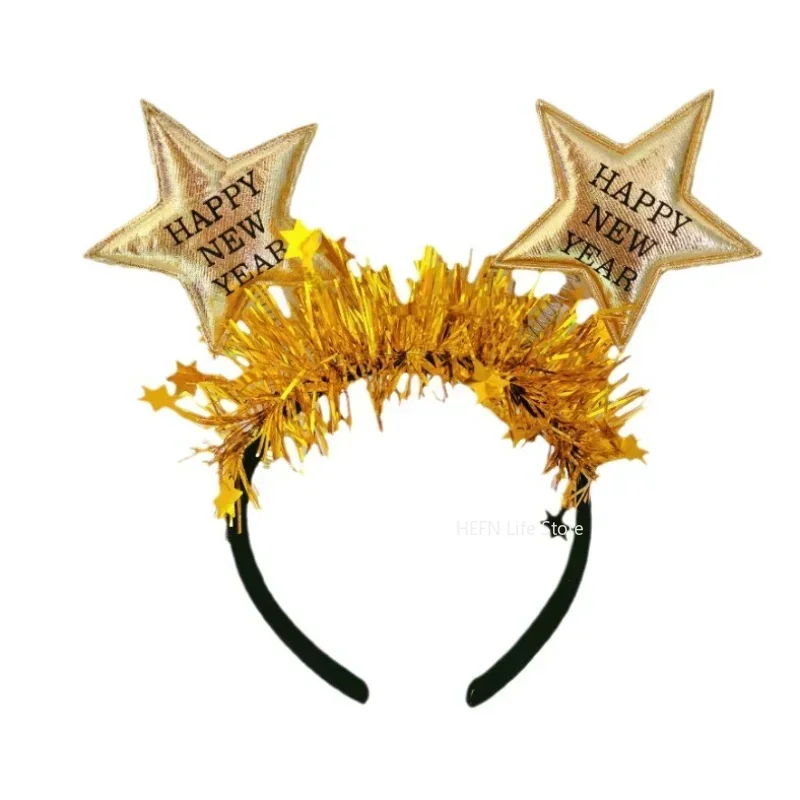 New Year Star Headband Gold Silver Star Happy New Year Christmas Party Head Band Kids Adults Happy New Year Party Decor Hairband