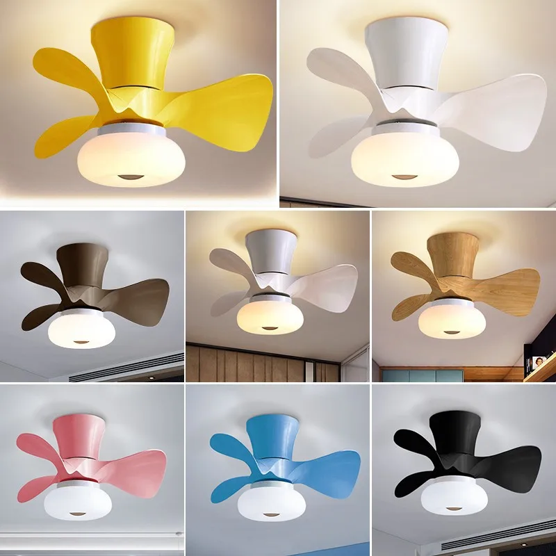 

Nordic Macaron Children's Room Bedroom Fan Lamp Fan Chandelier Ceiling Fan Lamp Frequency Conversion Mute