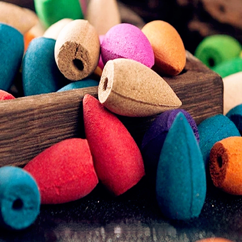 30pcs Mixed Burner Incense 28x12mm Backflow Incense Buddha Rose Mint Natural Sandalwood Tea Cone Incense for Burner Anti-odour