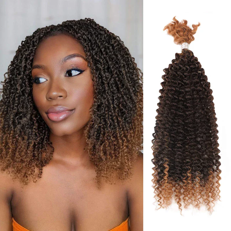 QVR Spring Twist Crochet Human Hair Ombre T1B/30 Afro Kinky Curly Braiding Hair Extension 1Pcs/50g Peruvian Remy Human Bulk Hair 4