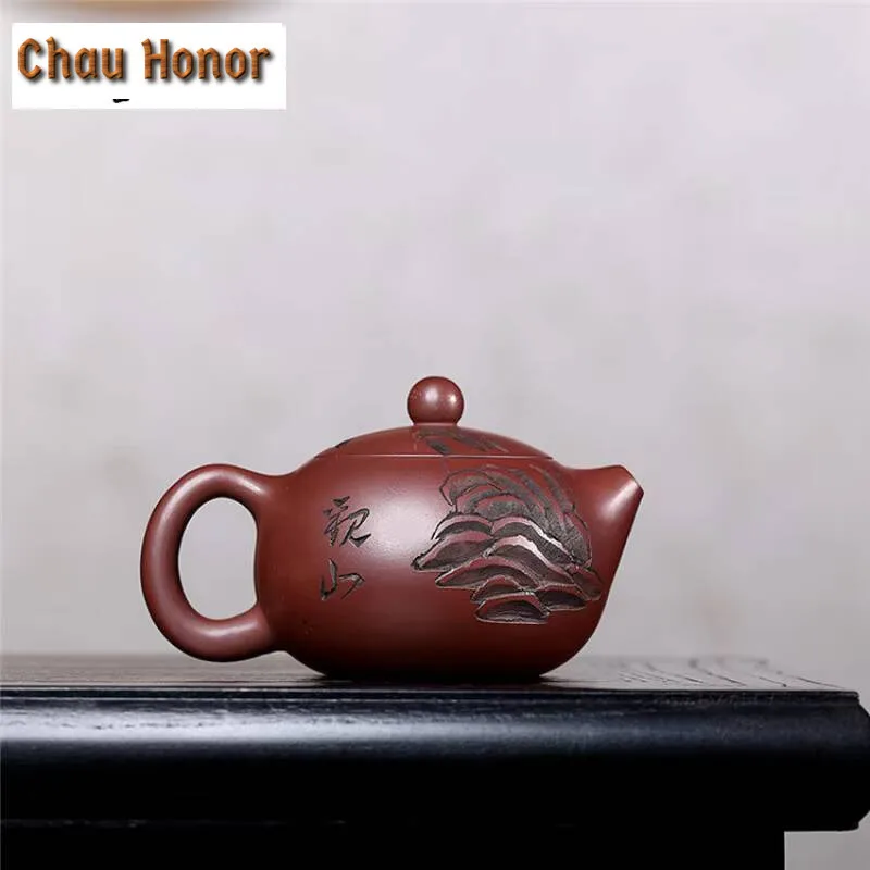220ml Creative Yixing Purple Clay Teapots Handmade Xishi Pot Raw Ore Dragon's Blood Sand Kettle Chinese Zisha Tea Set Collection