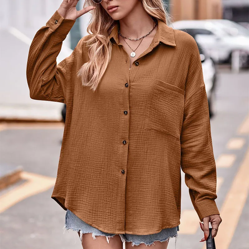 

Solid Casual Loose Shirts For Women 2023 Autumn Vintage Women's Oversized Shirts And Blouses Fashion Elegant Youth Female Tops
