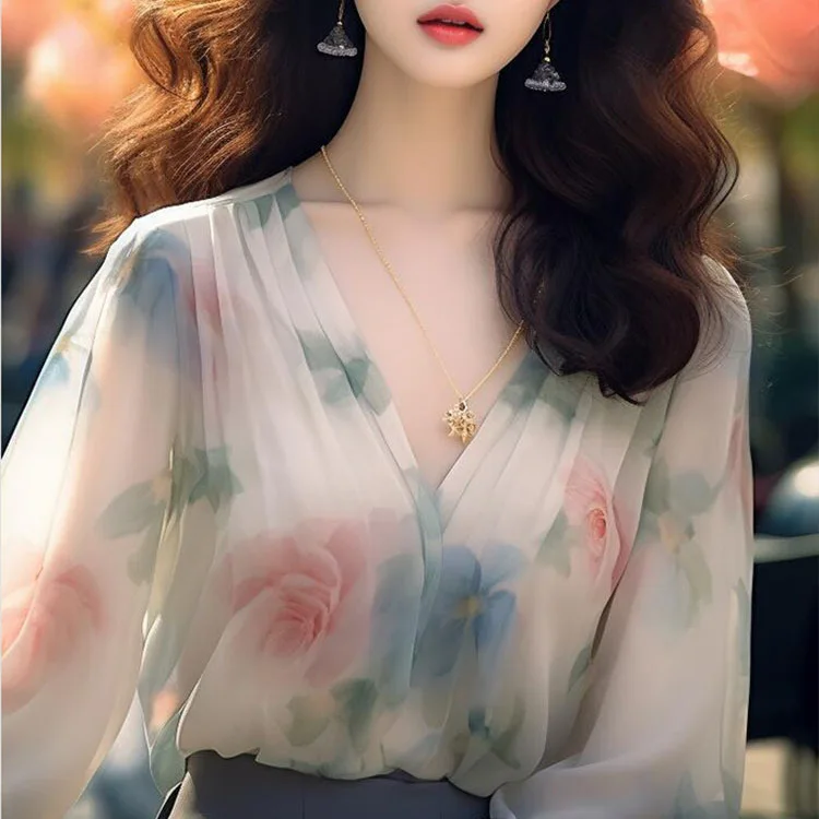 

Tea Break French Style HigH-end Feeling, UniqUe Mature Lady Top, Small UniqUe, Beautiful And Slimming Shirt