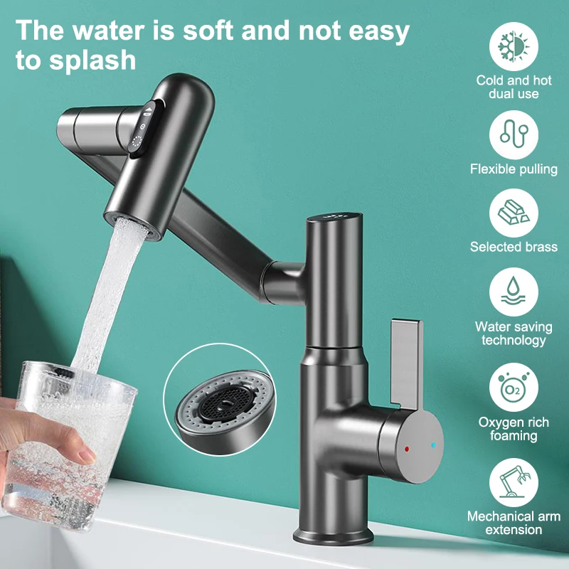 

Temperature Digital LED Display Basin Faucet 360 Rotation 3 Modes Stream Sprayer Hot Cold Water Sink Mixer Wash Tap for Bathroom