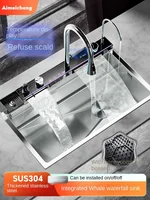 Silver Nano 304 Stainless Steel Digital Display Waterfall Sink Multifunctional Vegetable Washing Pool Integrated faucet 1