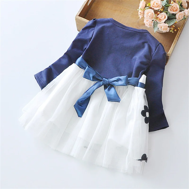 Spring Autumn Baby Girl Dress Lovely Kid Flower Bow Children Clothing Princess Evening dresses Toddler Clothes 0-4 Y Long Sleeve