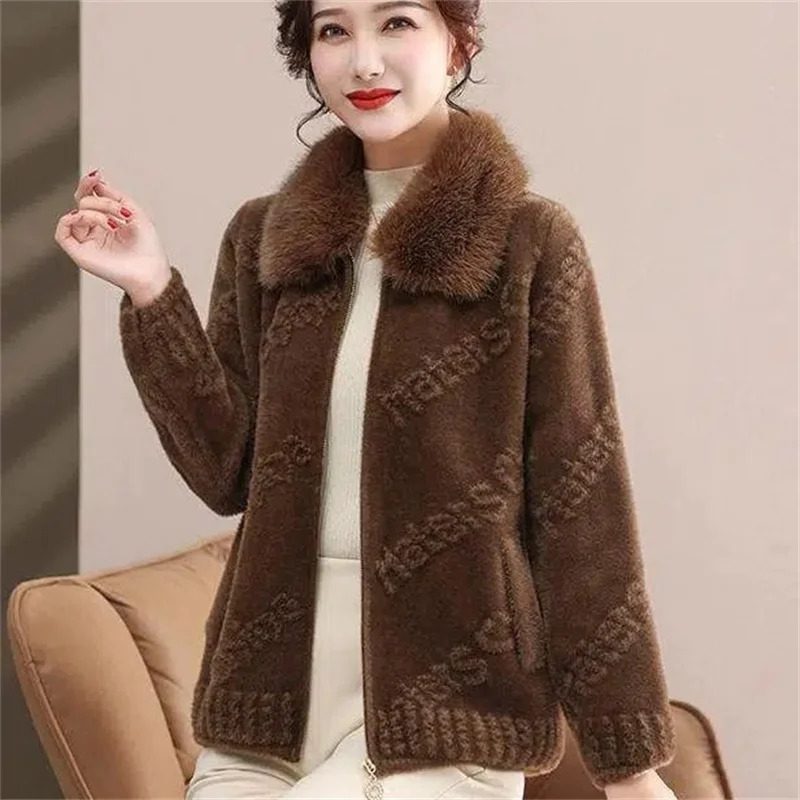Mom Imitation Mink Velvet Coat Female New 2023 Autumn Winter Fashion Foreign Middle-Aged Winter Clothes Noble Winter Beautiful