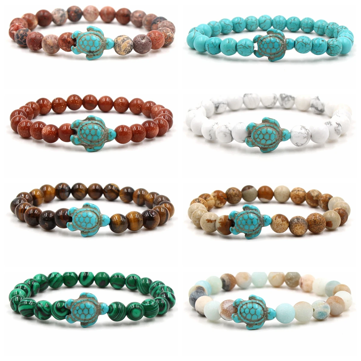 Green Turquoise Turtle Volcanic Stone White Pine Natural Chakra Gemstone Bracelets Bangle Jewelry for Women Men