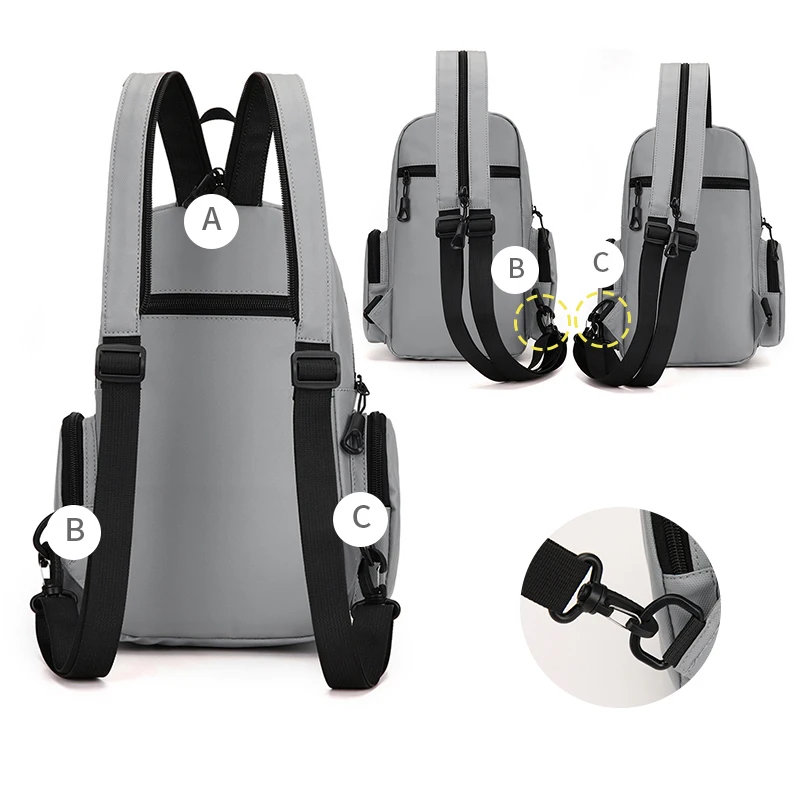 Adjustable strap chest bag, multi-functional backpack, outdoor sports bag, zipper anti-theft pocket, suitable for daily commutin