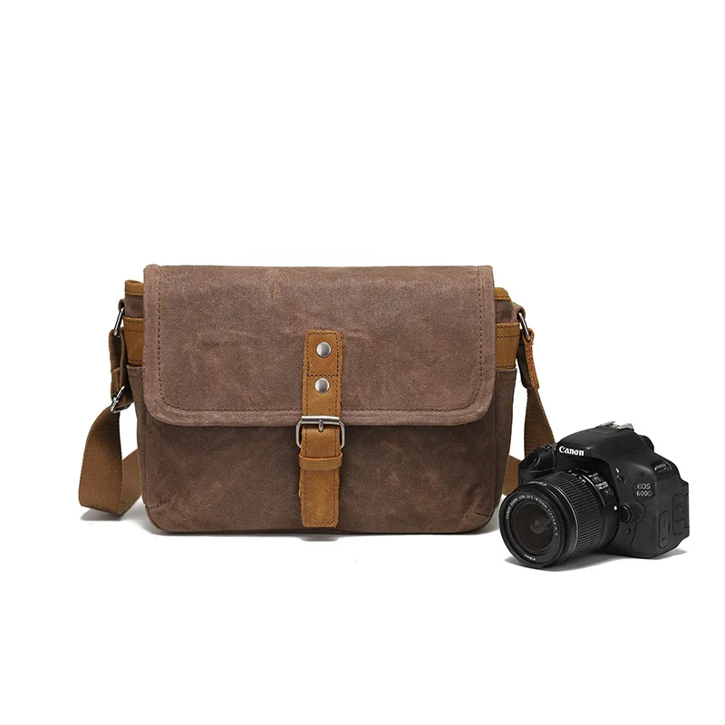 

Retro Outdoor Camera Crossbody Bag Men Waterproof Waxed Canvas Shoulder Bags Photography Packages Single Male Messenger Bag