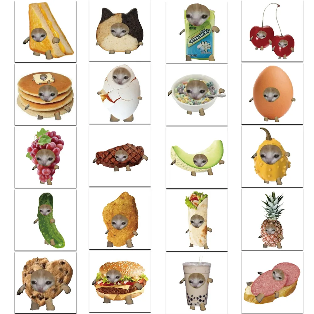 10/50pcs Kawaii 고양이 음식 Meme Sickers 재미 있은 데칼 자전거 노트북 가방 수하물 노트북 전화 방수 스티커 선물 장난감