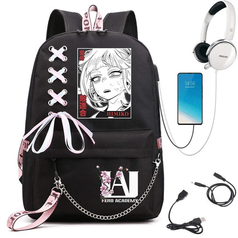 My Hero Academia Anime Print Student Backpack with Webbing Straps Girls School Bag Lightweight Casual Daypack 1