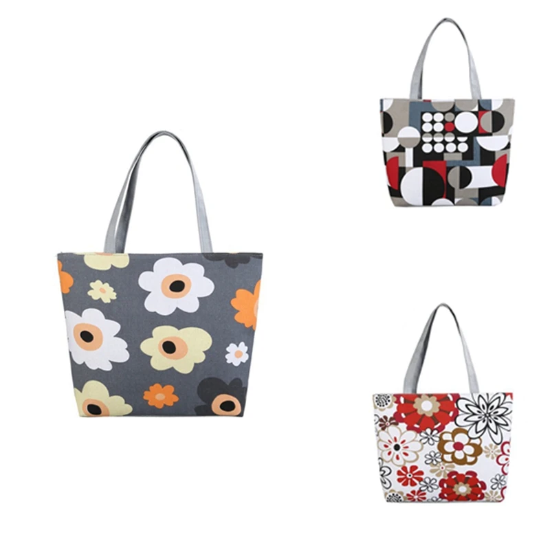 

NEW-Women's Ethnic Style Canvas Handbag Female Tote Ladies Large Capacity Shopping Bag Reusable Shoulder Handbags