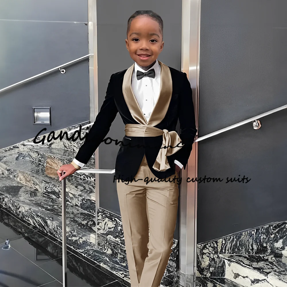 Boys' Velvet Black Blazer & Pants Set 1