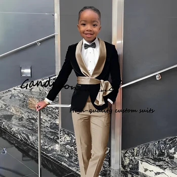 Boys' Velvet Black Blazer & Pants Set 1