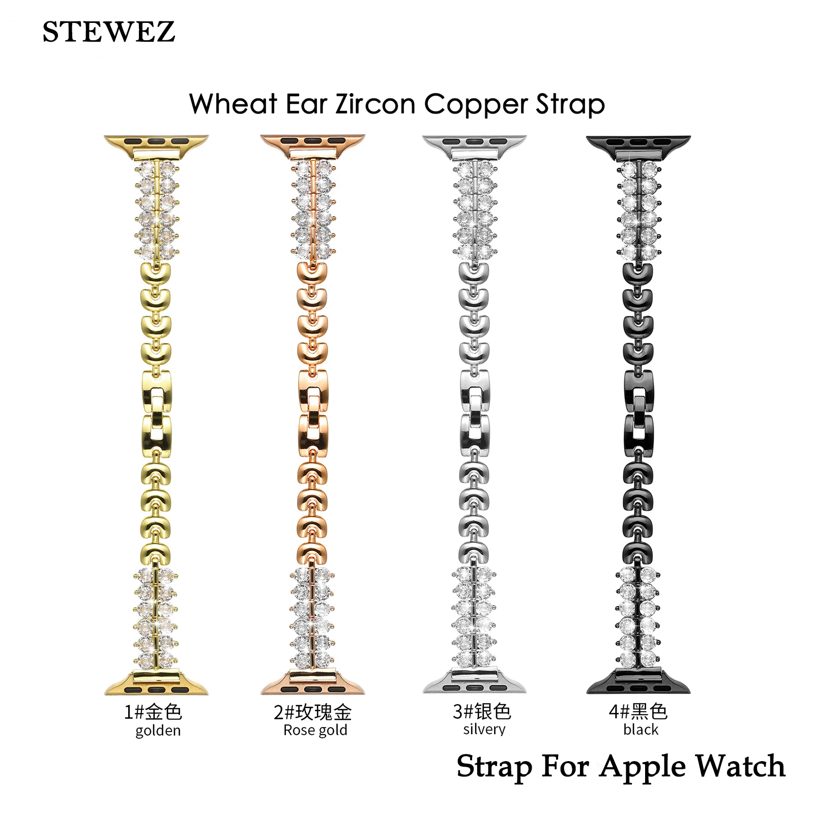 Ремешок металлический для Apple Watch Band, браслет-цепочка из циркония для женщин, ювелирное изделие из меди, 40 41 44 45 мм, Iwatch98765SE