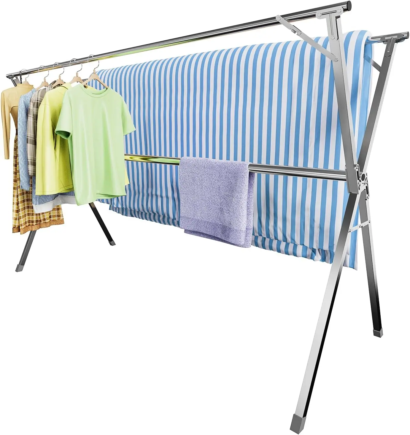 Clothes Drying Rack Heavy Duty Stainless Steel Garment Rack Adjustable and Foldable Laundry Drying for Indoor Outdoor Dryin