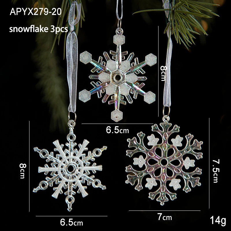 thumbnail image 1 of Colgante de acrílico para árbol de Navidad 2024, colgante de cristal de hielo transparente colorido, adorno de copo de nieve para Navidad, decoración de Año Nuevo, 1 of 5