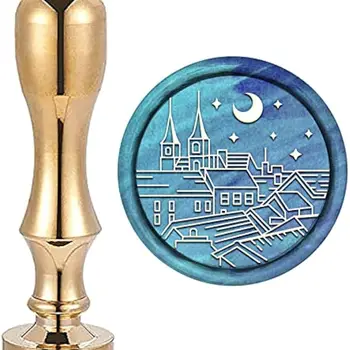 빈티지 도시 왁스 도장 스탬프, 탈착식 황동 헤드, 대나무 금속 손잡이, 봉투 초대장, 레트로, 25mm, 1 개
