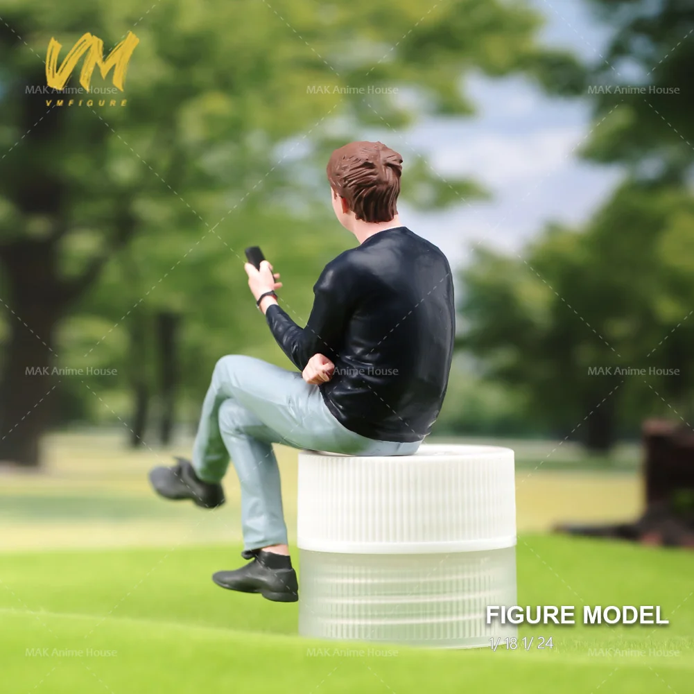 Exquisite Painted Miniature Sitting Man with Phone - Creative Scene Toy
