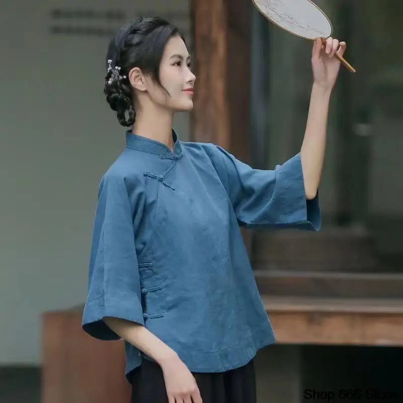 신제품 자수 가디건 중국 스타일 당나라 정장, Hanfu 여성 여름 블라우스, 레트로 여성 전통 의류, 여성용 얇은 상의