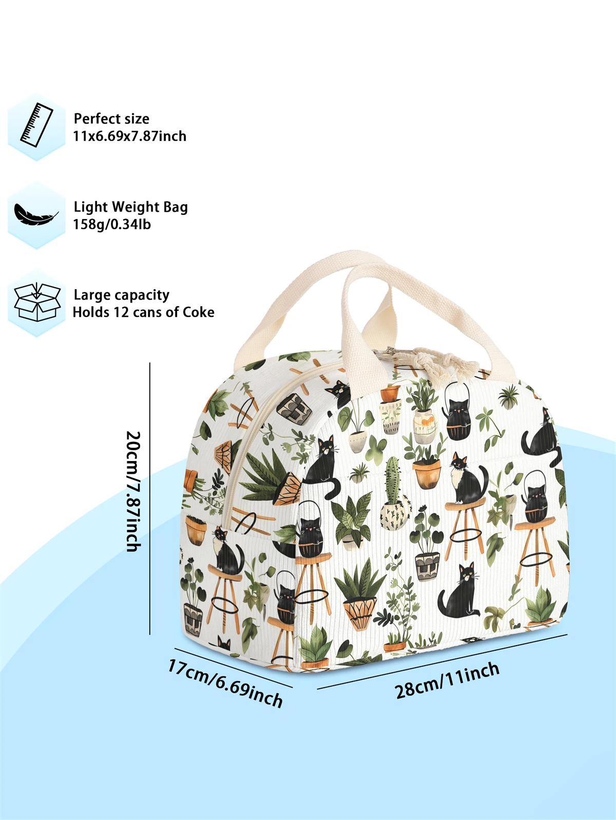 1pc- insulated lunch box bag thickened student portable lunch bag