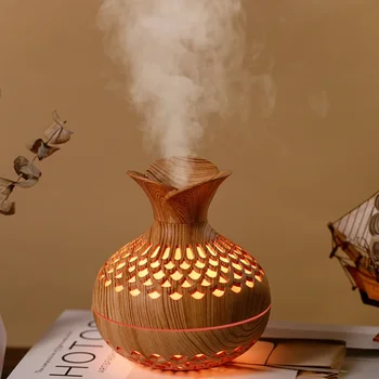 Wood Grain Vase Humidifier Household Electric Ultrasonic Air Humidifier Desktop Essential Oil Diffuser Air Purifier Home Room 1