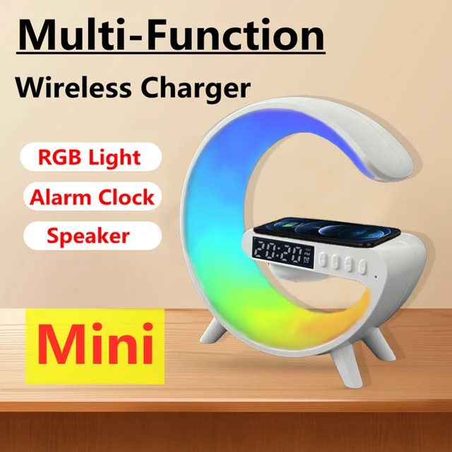 Mini Multifunction Wireless Charger Pad Stand Speaker TF RGB Night Light Fast Charging Station for iPhone Samsung Xiaomi Huawei