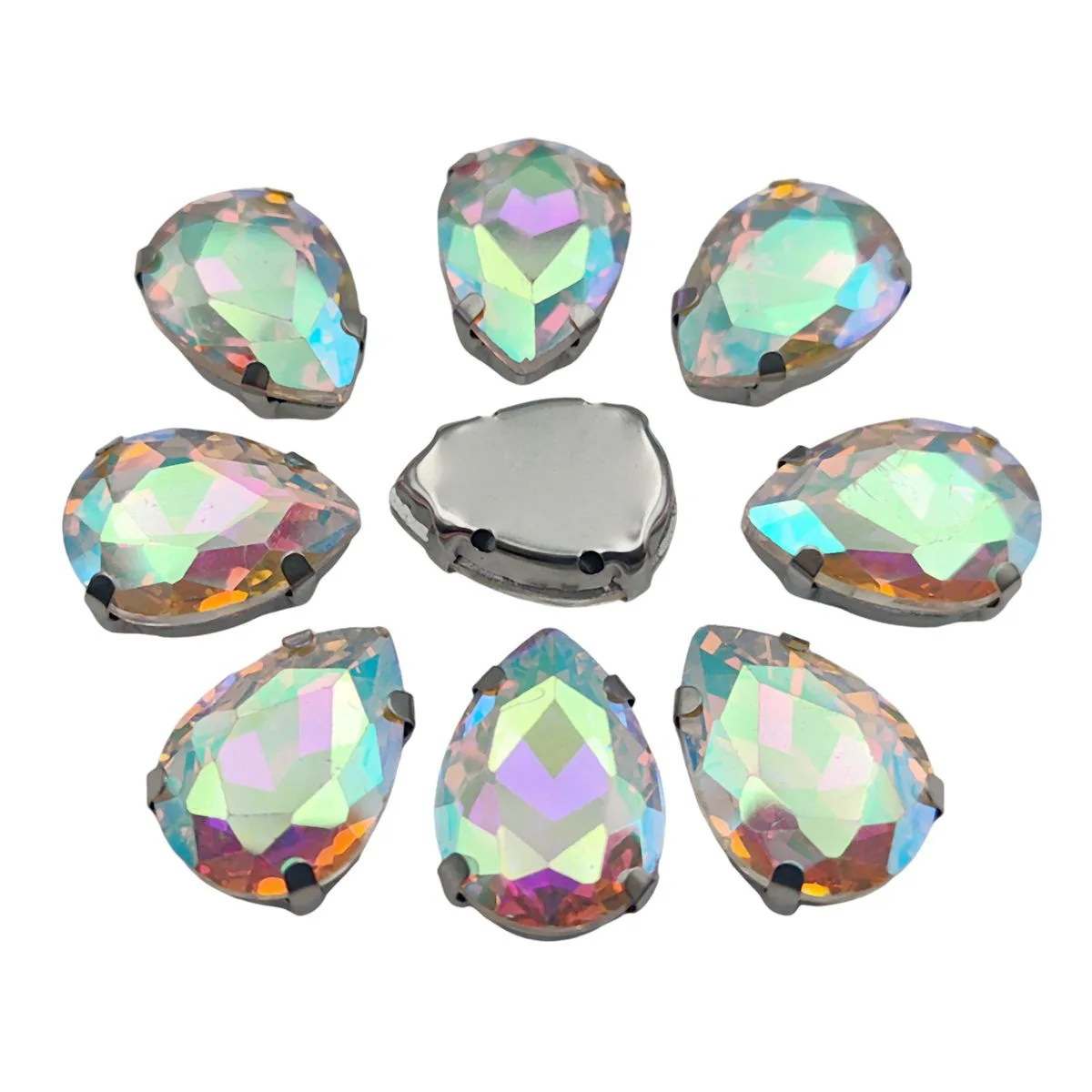 Elegant Teardrop Glass Rhinestones with Silver Metal Claw Base for Needlework Decoration