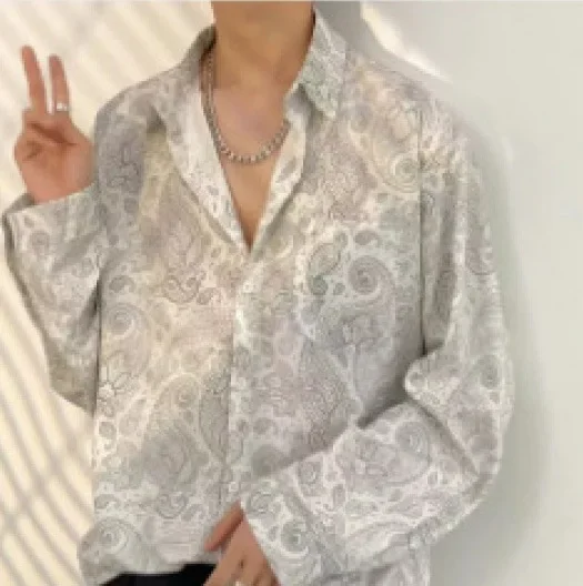 Camisa de manga larga con flores estilo vintage de Hong Kong para hombres y mujeres, informal, con protección solar, versátil, para parejas