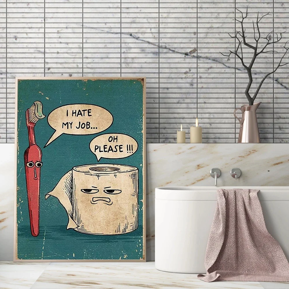 I Hate My Jobs Funny Toothbrush And Toilet Paper Poster Print Unique Humorous Canvas Painting Wall Art Bathroom Room Home Decor
