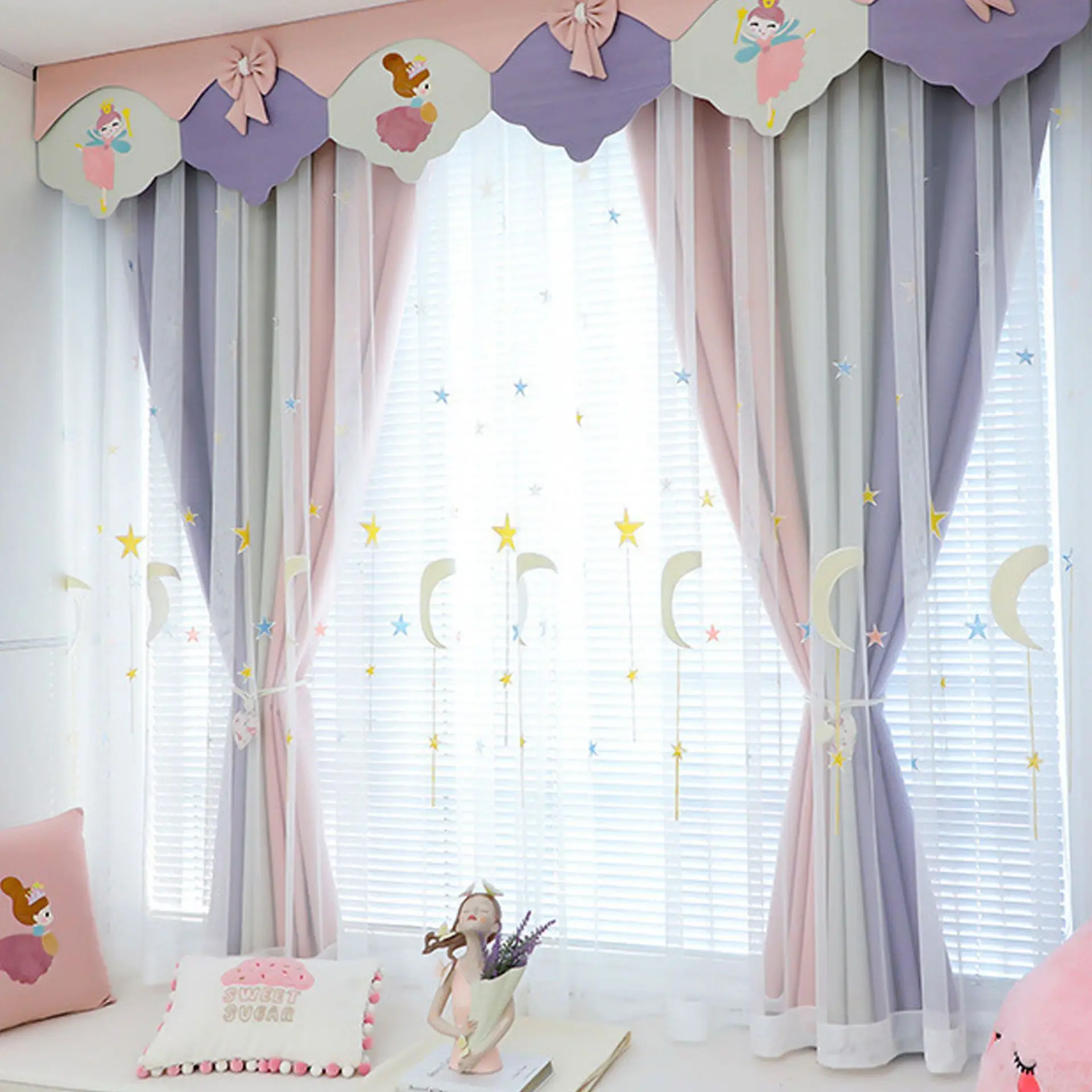 

Modern Minimalist Living Room Balcony Bedroom Window Screen Stars and Moon Children's Room Romantic Gauze Curtain