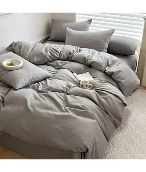 Set biancheria da letto in cotone solido con lenzuolo Copripiumino Federa Lenzuolo singolo per coppia King Queen Doppia doppia