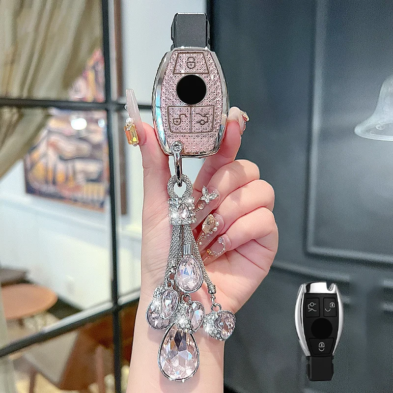 Rosa Diamant für Mercedes Benz A B C E S G Klasse W204 W205 W212 W213 W176 W177 GLC CLA AMG Schlüsselhülle Schlüsselanhänger Zubehör