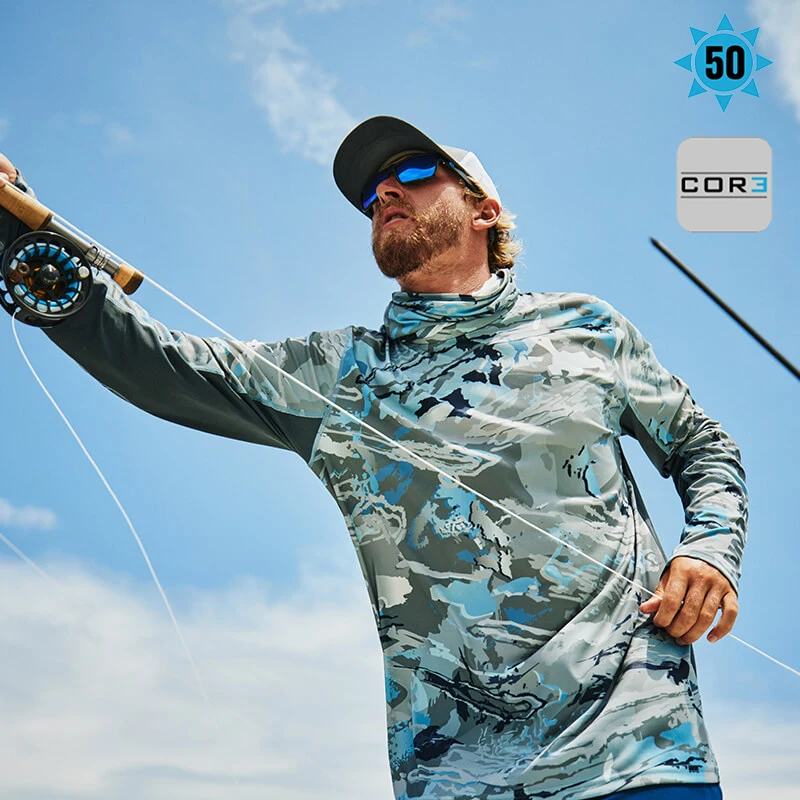 Men Fishing Shirts UPF50 Quick Drying Solarflex Hoody Soft Breathable Clothing T-shirt USA Size